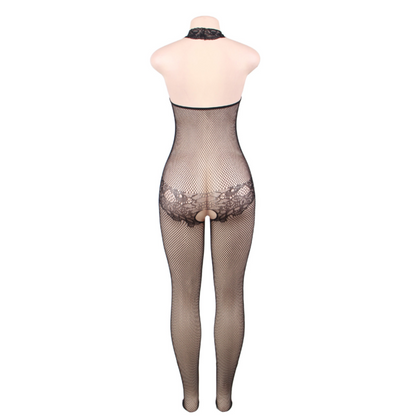 QUEEN LINGERIE - BODYSTOCKING AVEC OUVERTURE ET DENTELLE FLORALE S/L