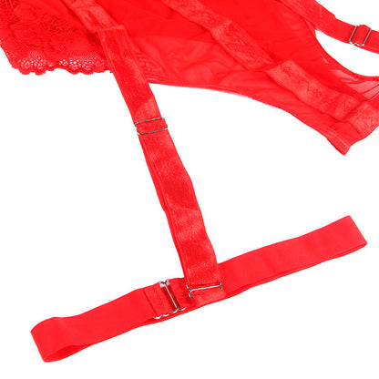 SUBBLIME - TEDDY AVEC JARRETIÈRE DÉTAIL POITRINE ROUGE S/M