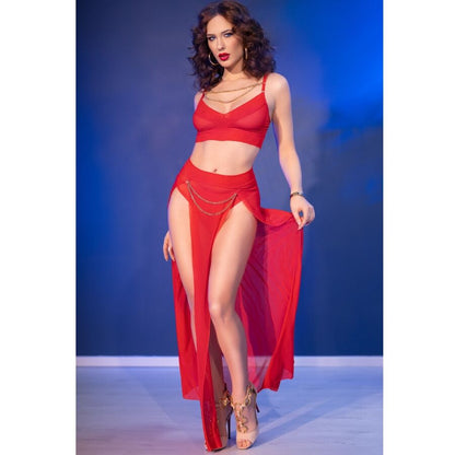 CHILIROSE - CR 4850 ENSEMBLE TOP ET LEGGINGS ROUGE AVEC ACCESSOIRES DORÉS S